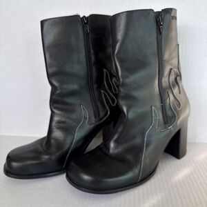 Harley Davidson Womens Leather High Heel Riding Flame Boots Sz 9M Black See Pics